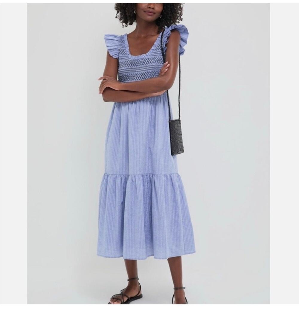Tuckernuck Pomander Place Blue Seersucker Smocked Maxine Dress